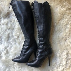 Zara Stiletto Lace-Front Zip-Up Leather Boots